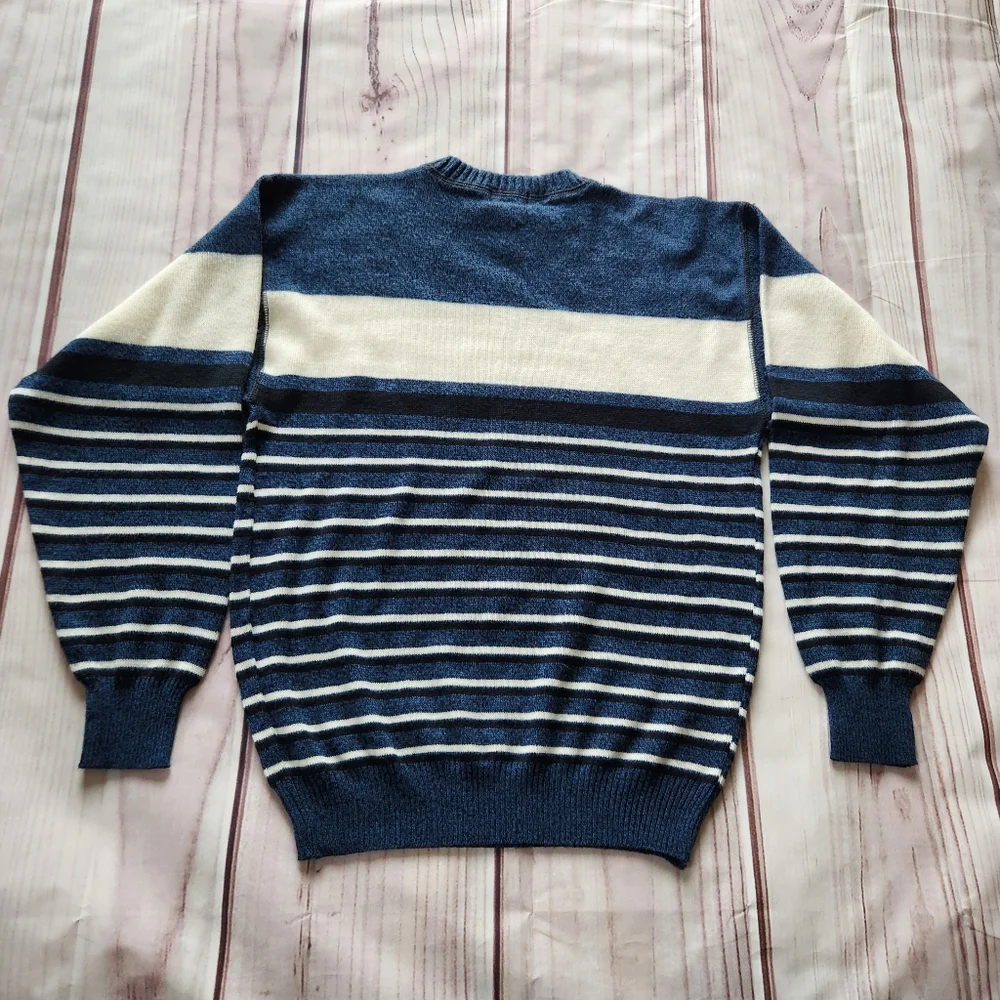 Par Four Vintage Golf Sweater Striped Blue Black White | Men's Size L